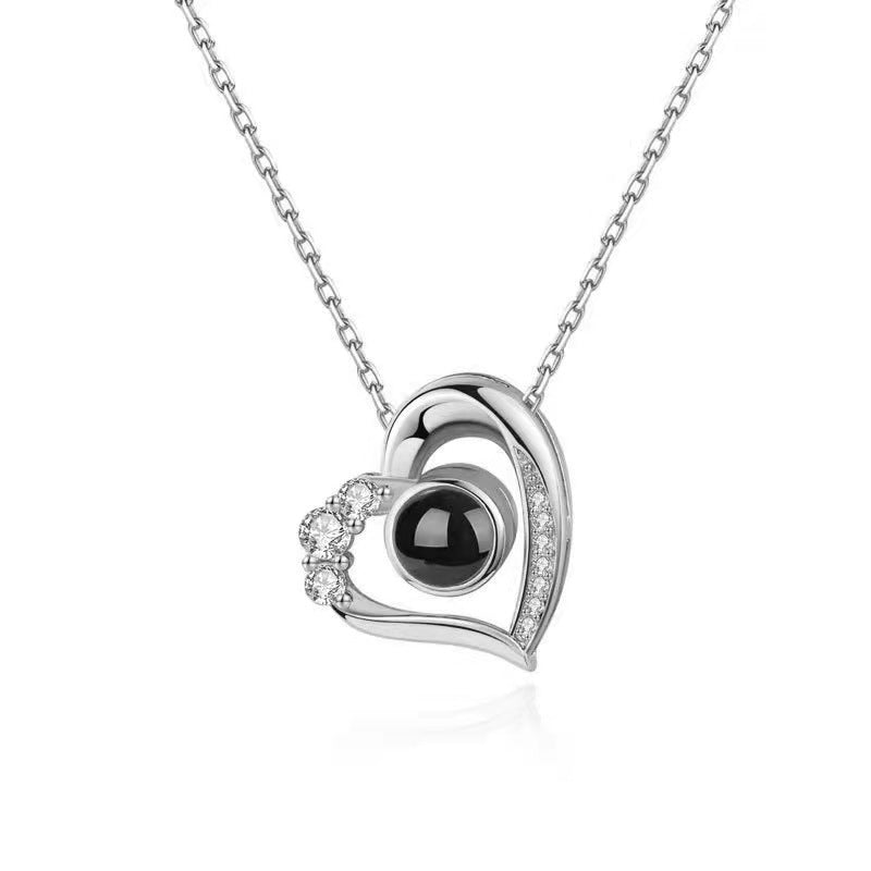 Heart-Shaped 925 Silver Projection Necklace