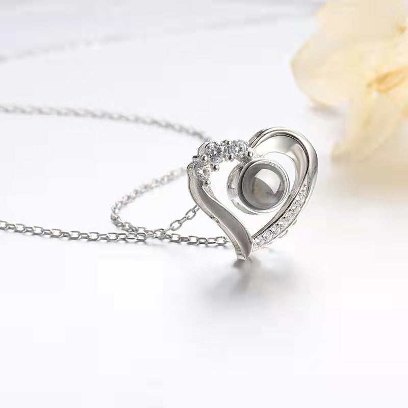 Heart-Shaped 925 Silver Projection Necklace