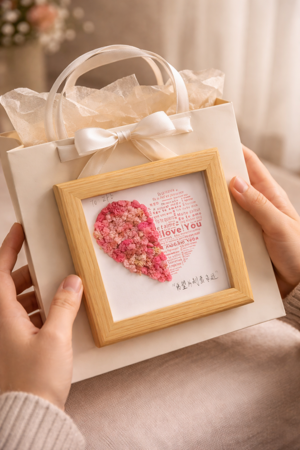 Everlasting Flower Photo Frame - "I Love You" in 58 Languages